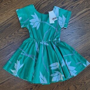 Tea Collection Teal Leaf Print Kids Dress
